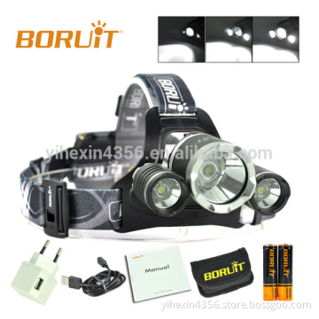 2017 Boruit RJ-3000 Plus 3x XM-L T6 LED Rechargeable Headlamp, 4 Modes Headlight , Zoomable Headlamp for Camping, Hiking